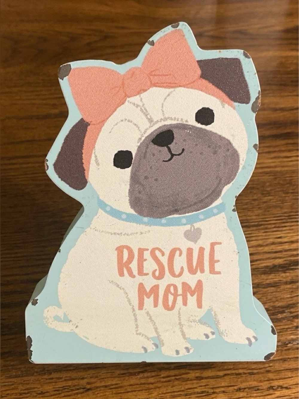 Clementine Paper Rescue Mom Pug Dog Wooden Block Shelf Sitter Decor